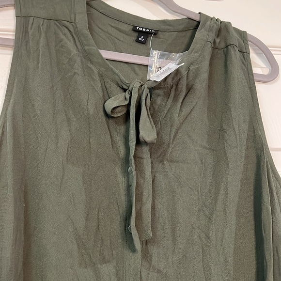NWT Torrid green sleeveless button down top shirt tie bow collar 2X - Picture 7 of 9